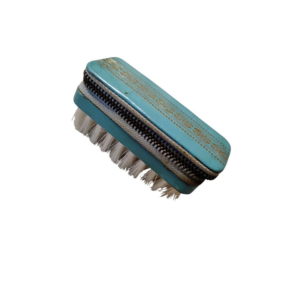 Vintage 1950’s Brush Manicure Set Sewing Kit Leather Case Blue Travel